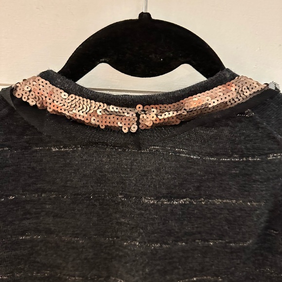 LOFT M Gold sequin grey stripe wool blend lightweight woman classic cardigan - Picture 11 of 12